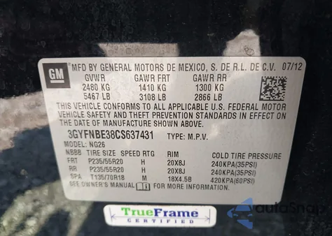 2012 Cadillac Srx Performance Collection from USA, damaged, VIN 3GYFNBE38CS637431
